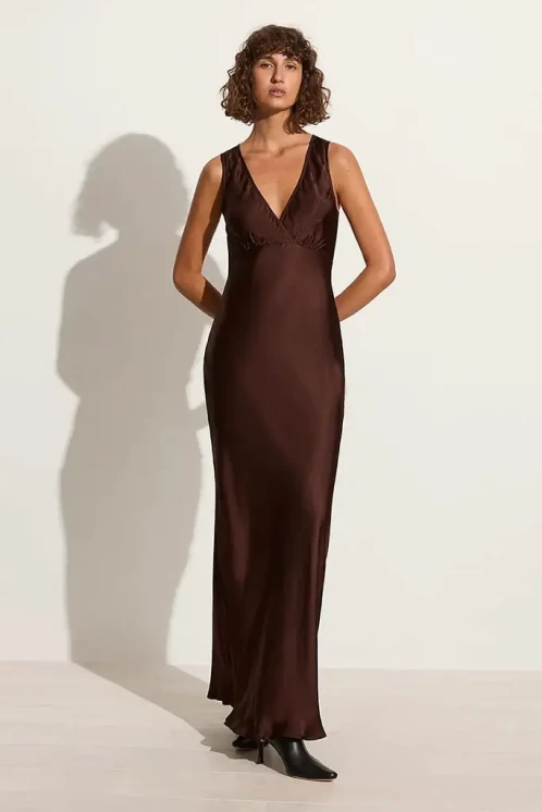 Flaithfull The Brand brown silk maxi dress