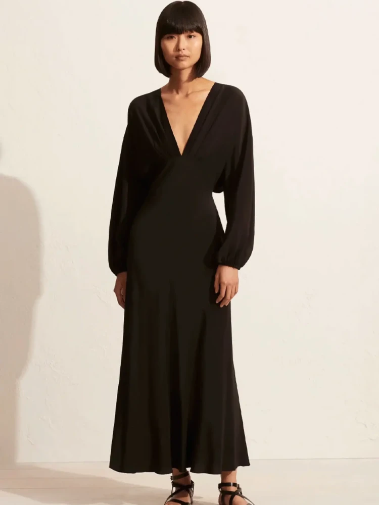 Matteau black silk maxi dress