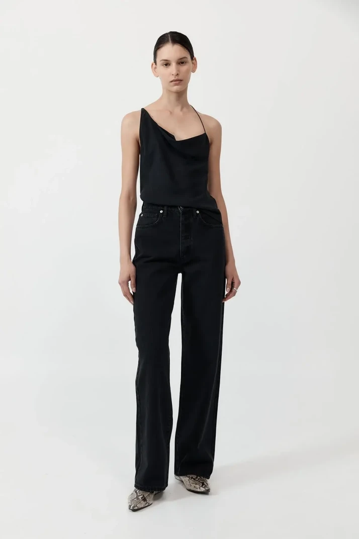 St Agni Mid Rise wide leg black jeans