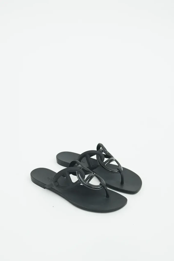 Hermes black rubber sandals