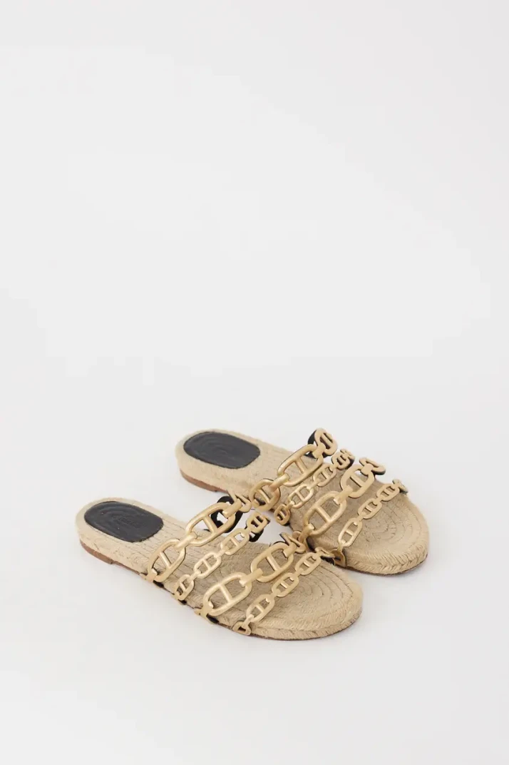 Hermes gold and beige chan sandals