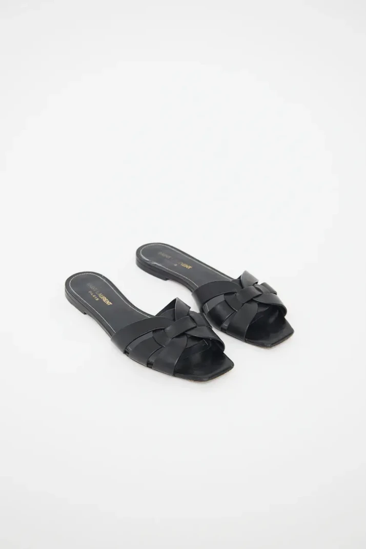 Saint Laurent black tribute woven sandals