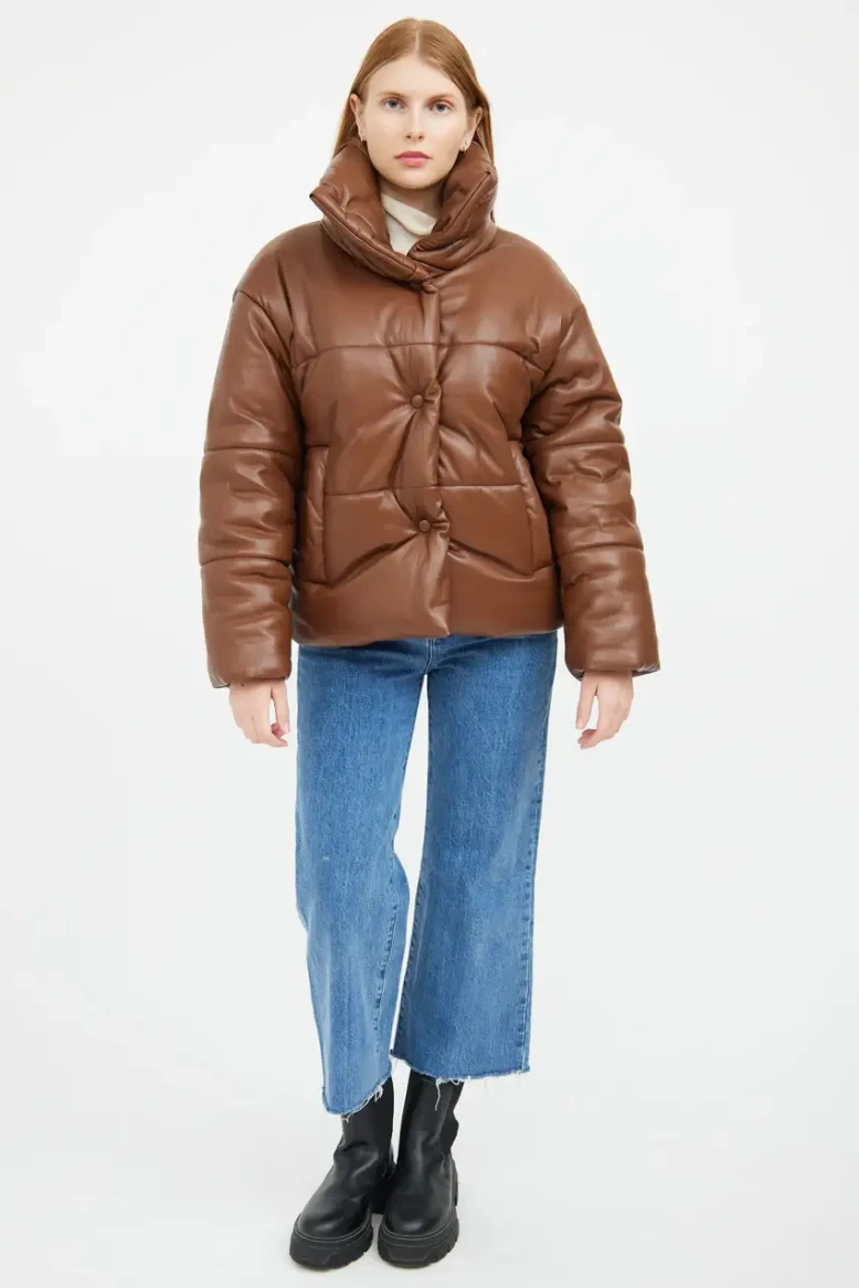 Nanushka Brown Vegan leather puffer jacket 