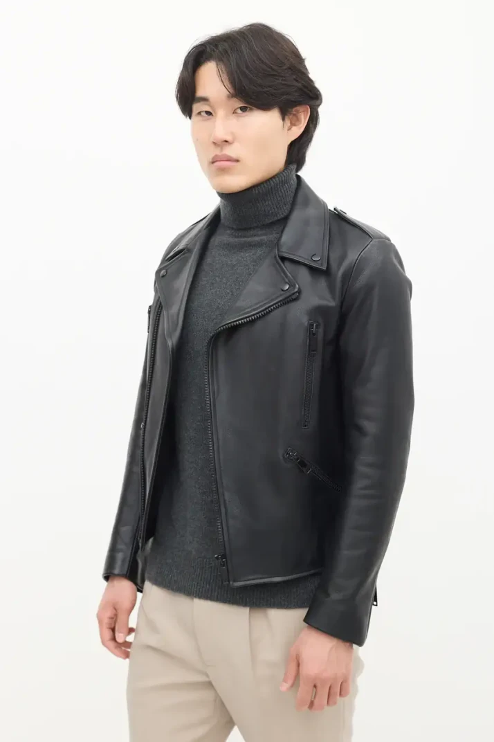 Sandro black leather biker jacket