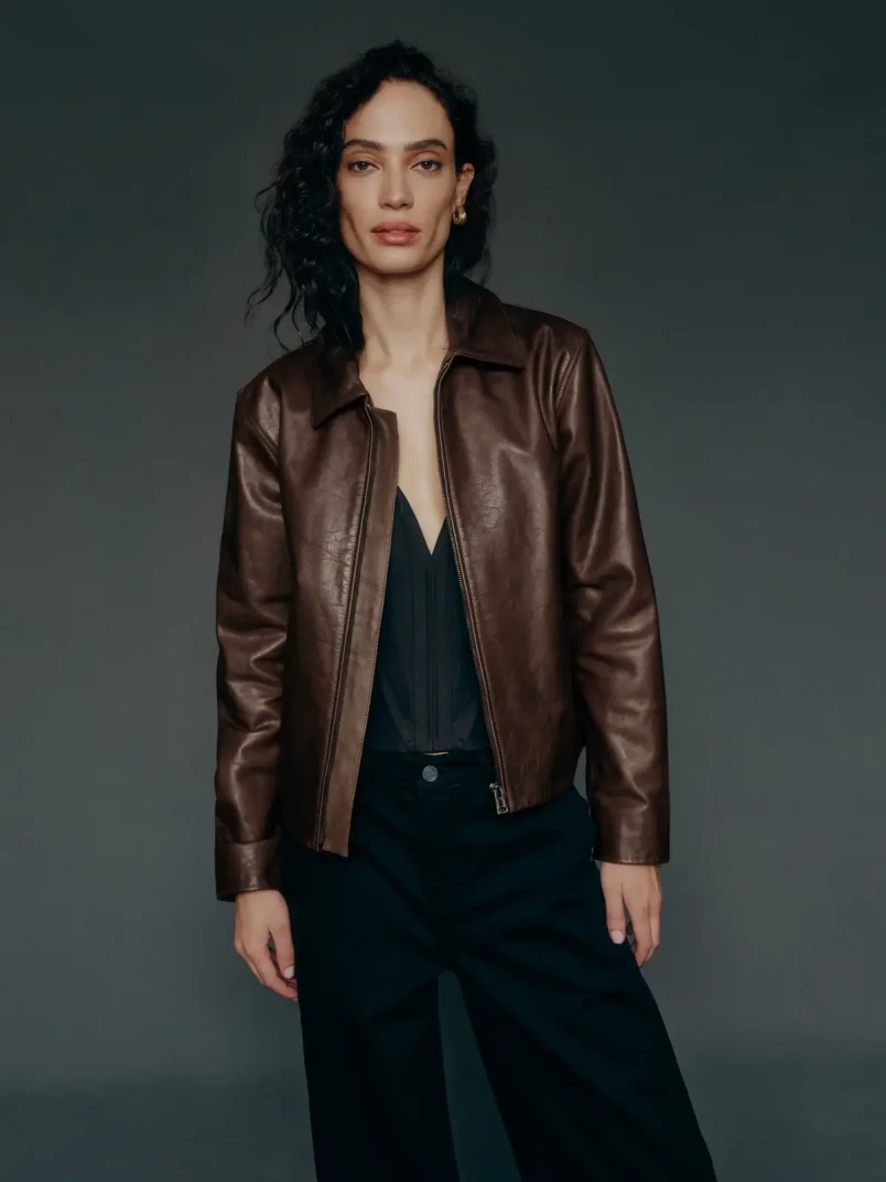 The Reformation Veda Aimee brown leather jacket