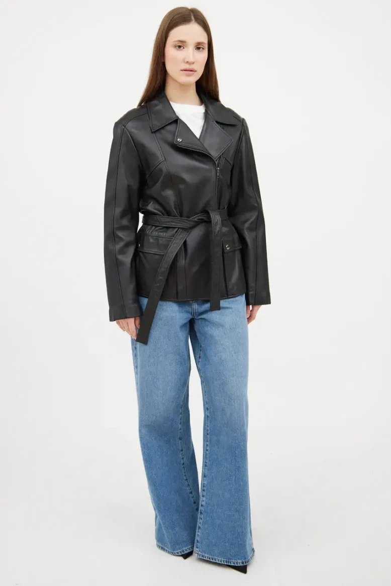 VSP Archive black leather asymmetrical moto jacket