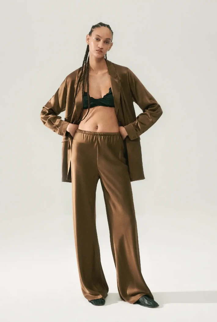 Silk Laundry Brown bias cut silk pants