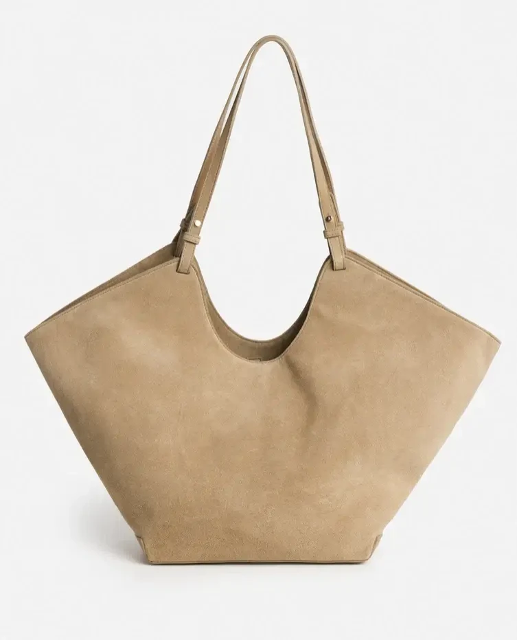 Flattered Dahlia Sand Suede Tote Bag