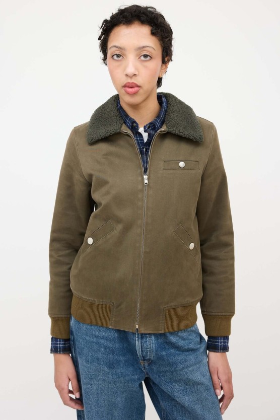 A.P.C Suede Sherpa collar zip jacket