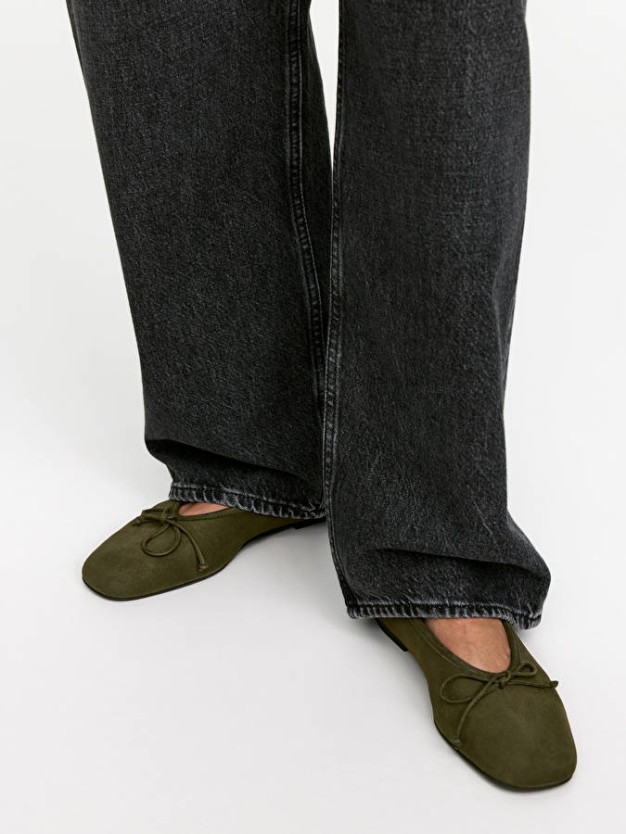 Arket olive green suede ballet flats