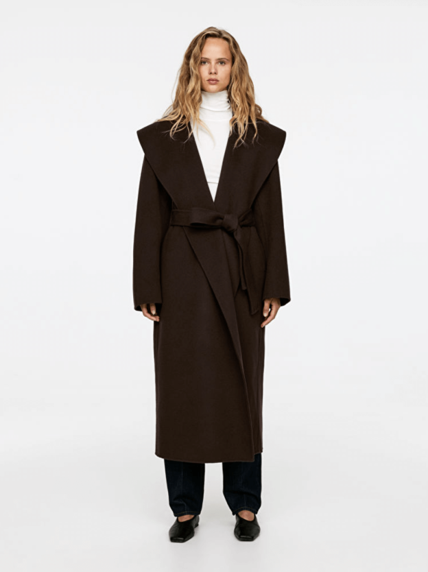 Arket dark brown shawl collar long coat