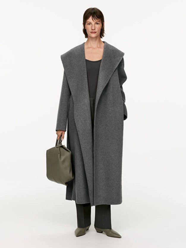 arket grey shawl collar coat