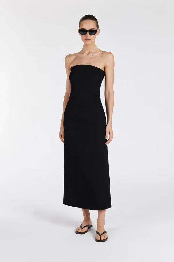 Dissh black strapless midi dress