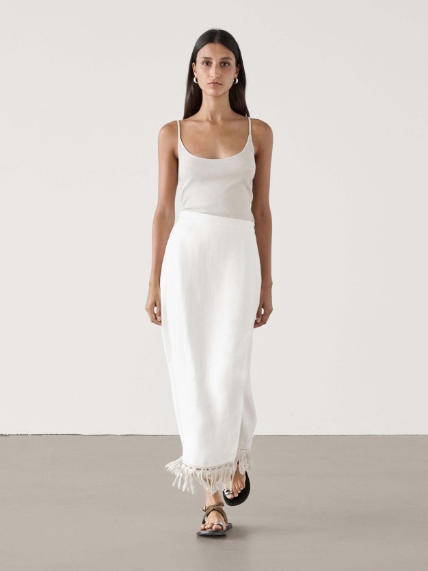 Massimo Dutti white linen maxi skirt