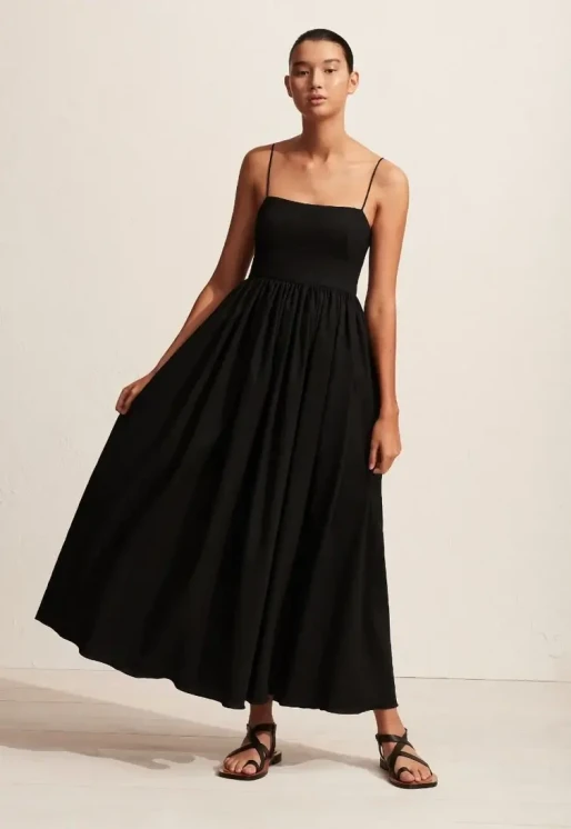 Matteau black linen maxi dress