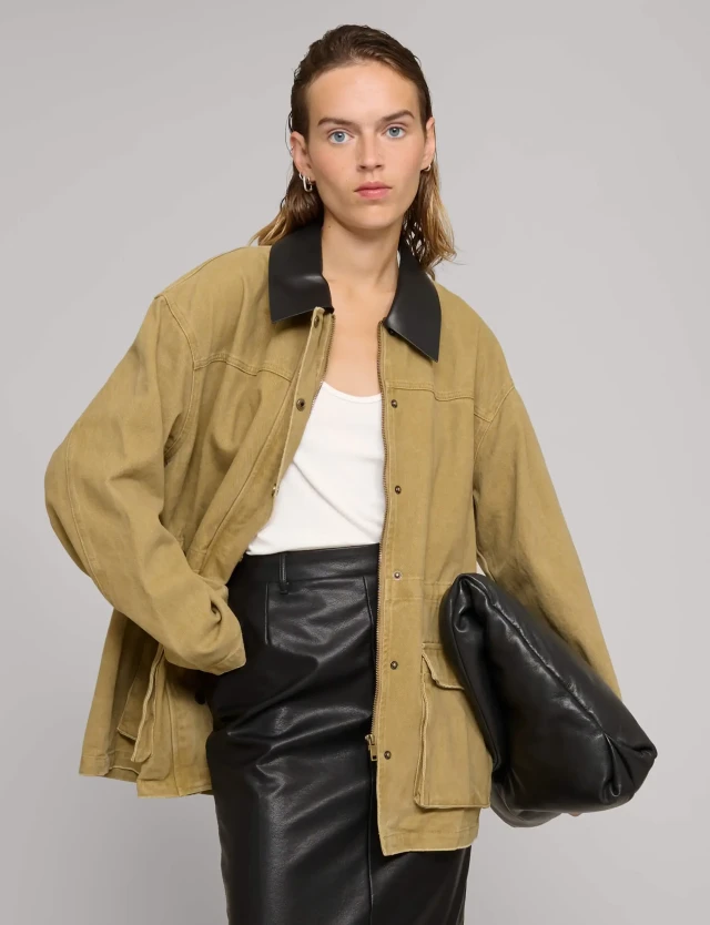 Pixie Market leather collar cotton utility jacket