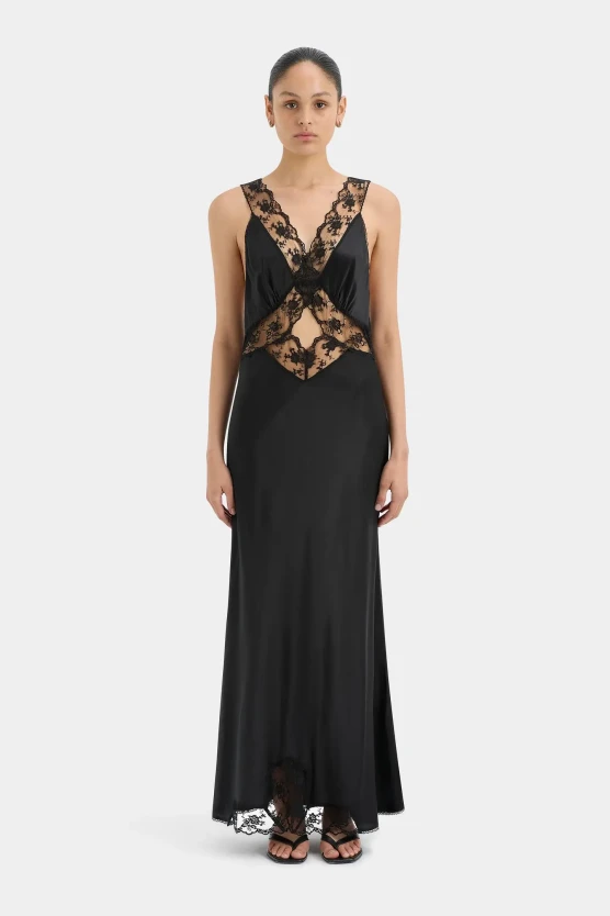 SIR black silk maxi dress