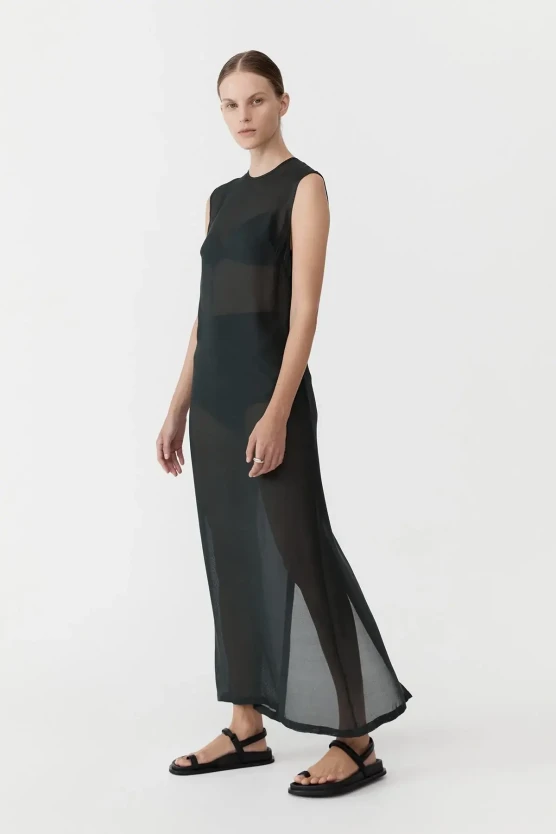 St Agni black Sheer silk maxi dress