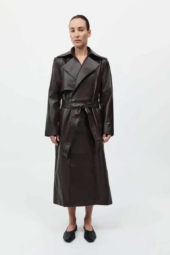 St Agni brown leather trench coat