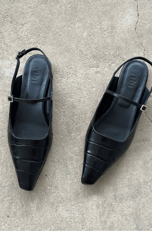 Tibi black croc leather flats