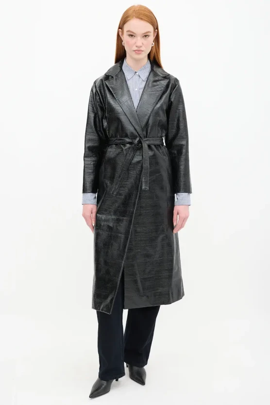 Toteme lacquered black trench coat