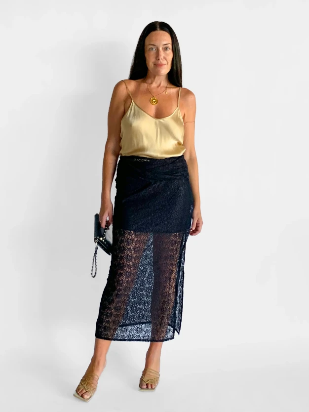 Wynn Hamply Margot black lace midi skirt